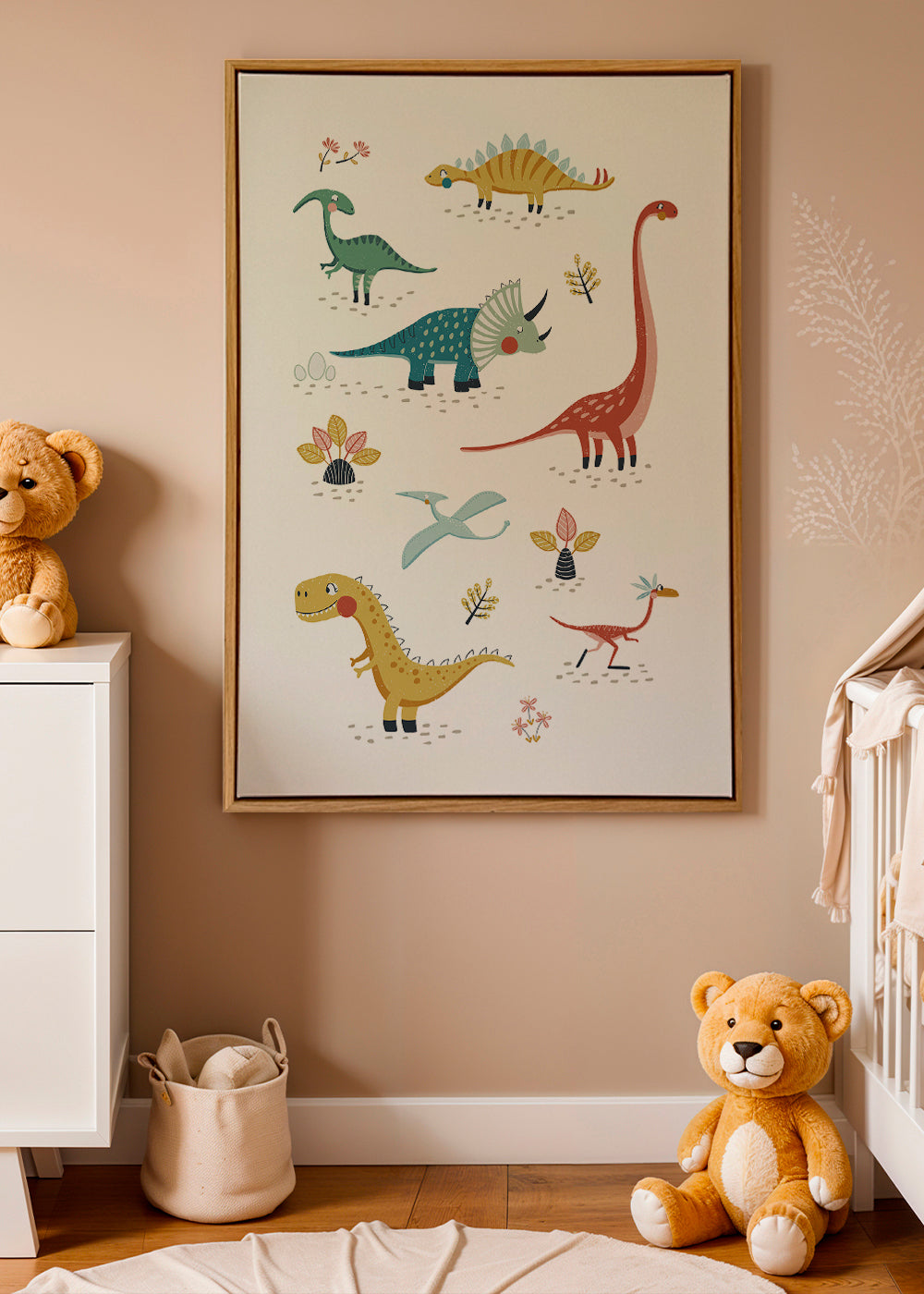 Lámina infantil com dinossauros divertidos
