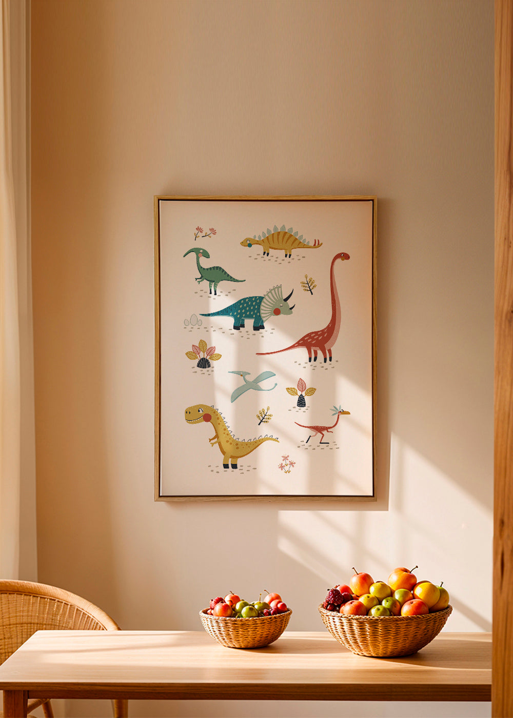 Lámina infantil com dinossauros divertidos