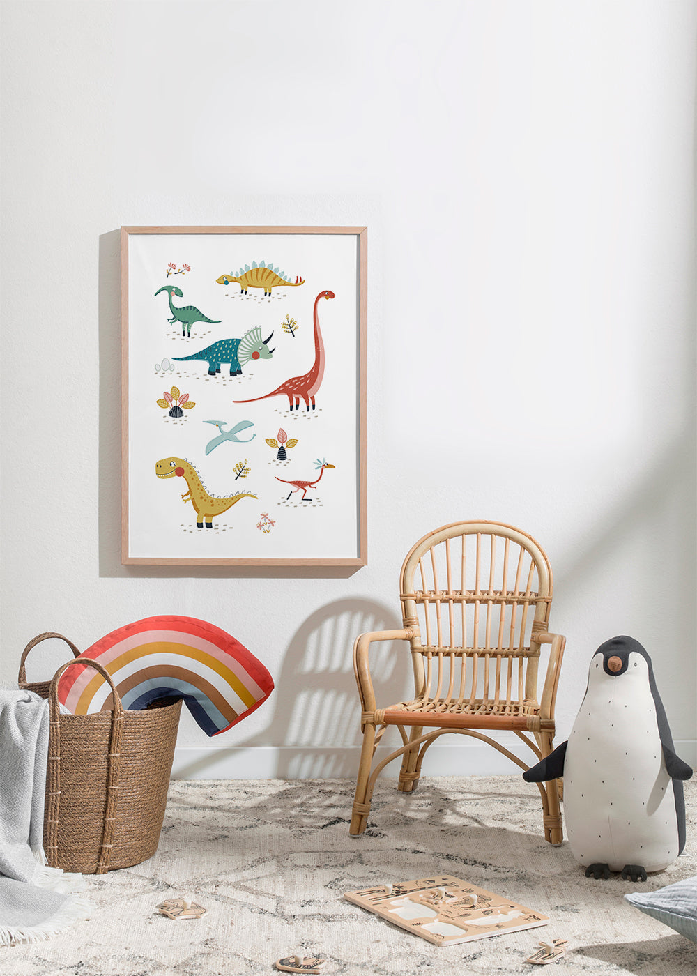 Lámina infantil com dinossauros divertidos