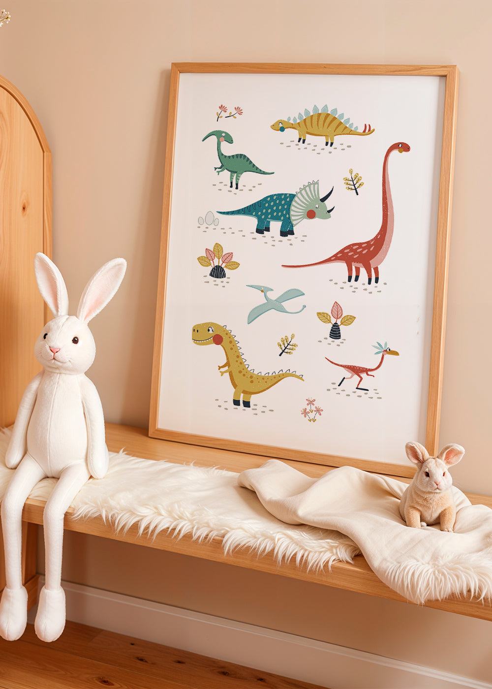 Lámina infantil com dinossauros divertidos