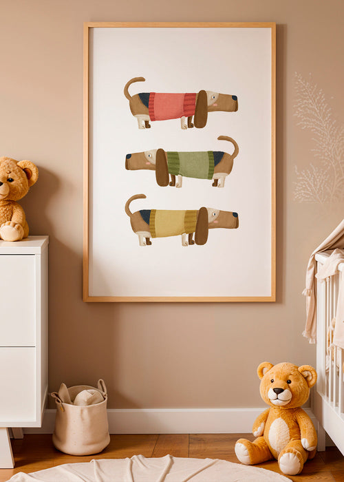 Ilustração trio de dachshunds