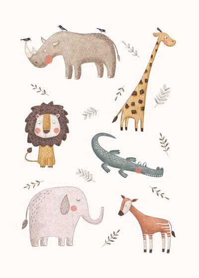 Lâmina infantil com animais do safari suaves