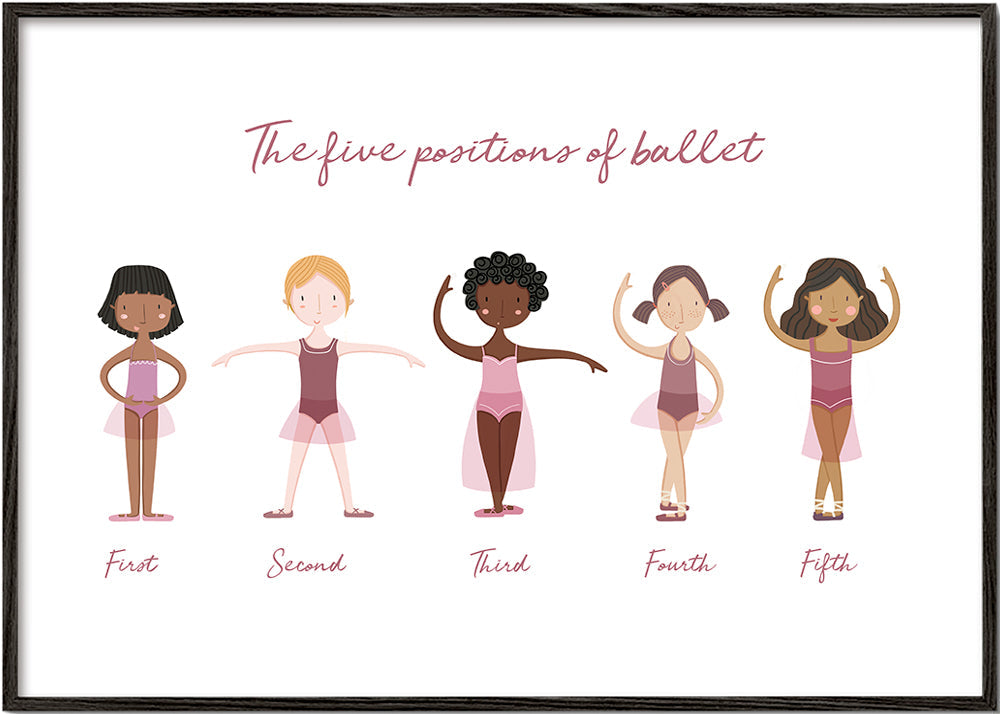 Ilustração cinco posições de ballet lilás
