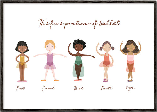 Estampa infantil: cinco posições de ballet ilustração divertida