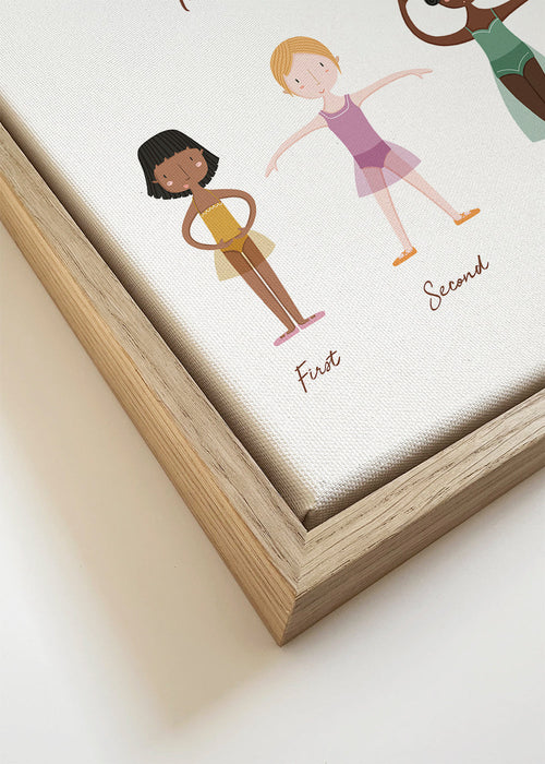Estampa infantil: cinco posições de ballet ilustração divertida