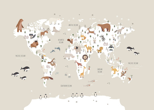 Poster de viagem: mapa de animais em bege