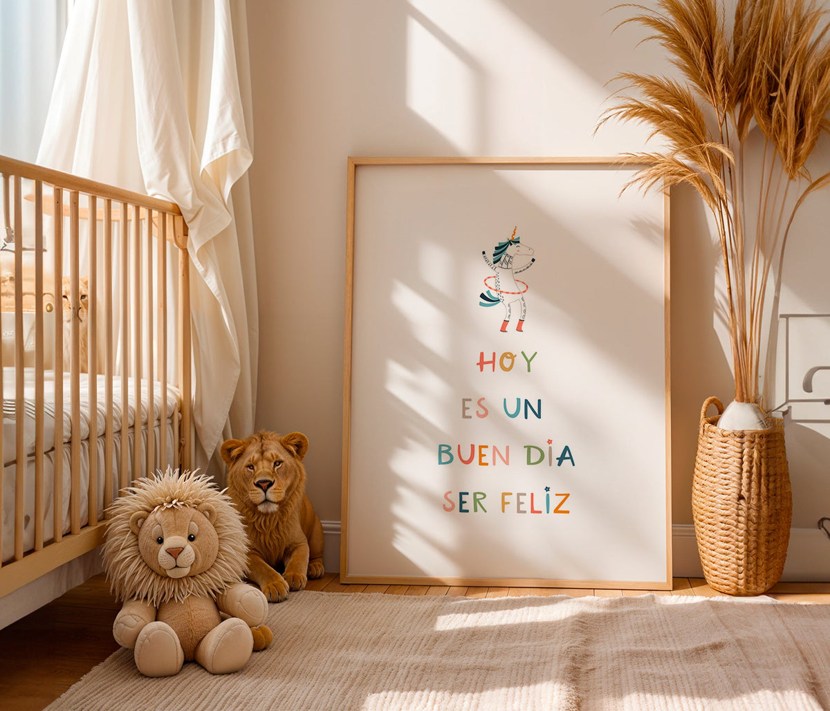 Lâmina infantil com unicórnio e mensagem tipográfica