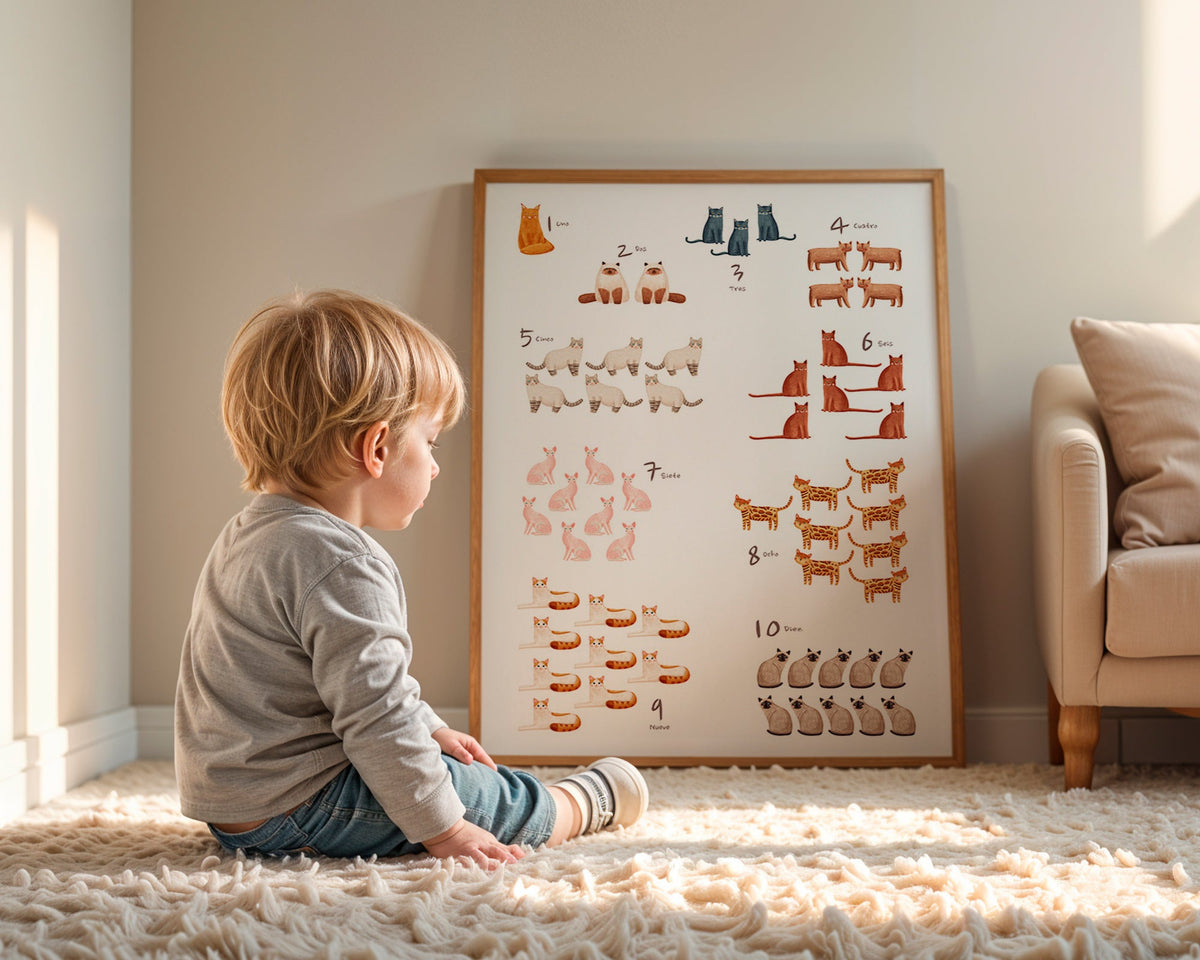Lâmina infantil números com gatos divertidos