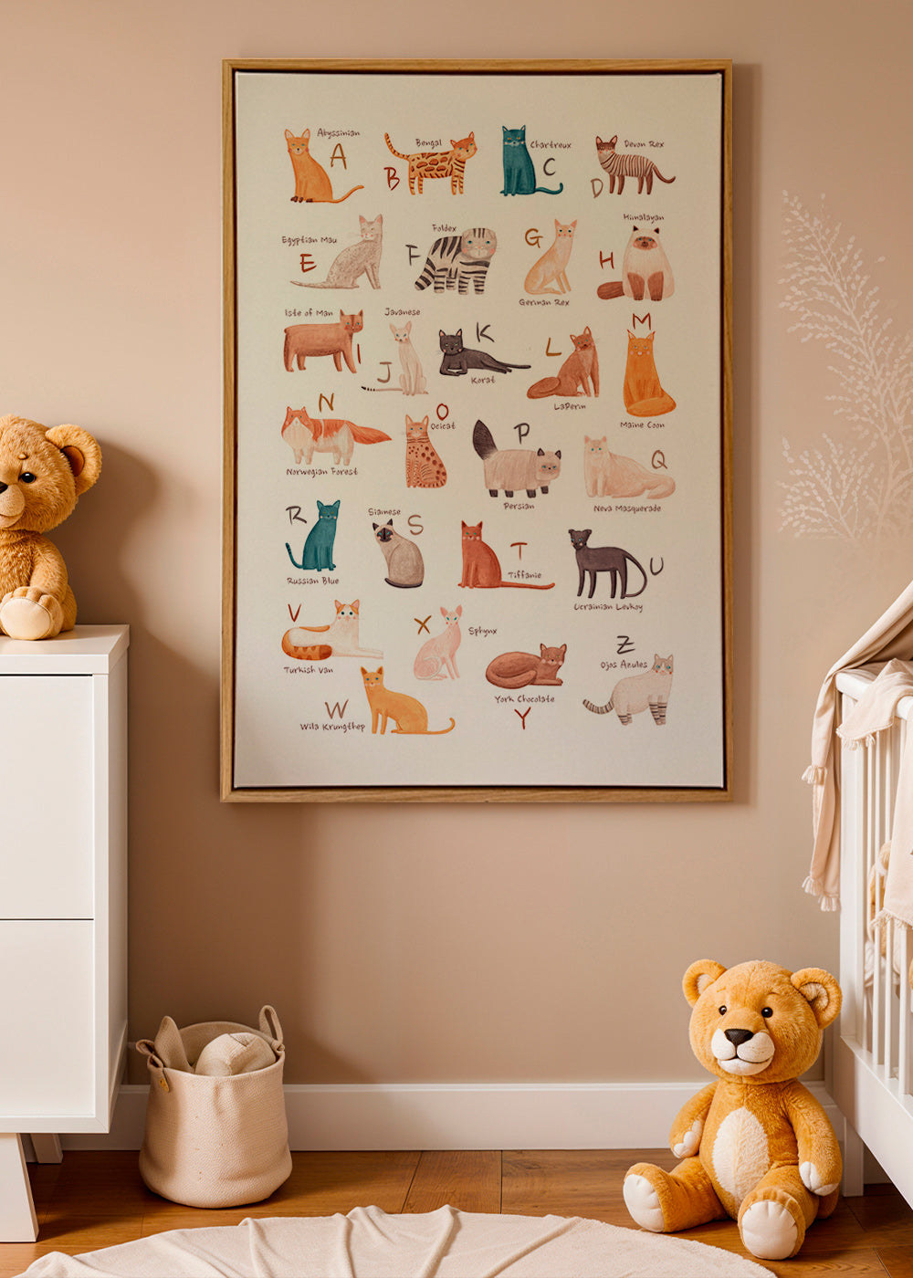 Lâmina infantil: alfabeto de gatos ilustrados