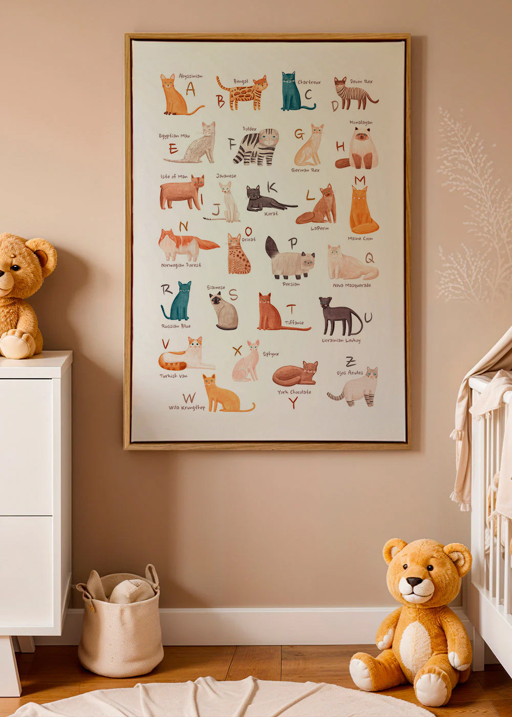 Lâmina infantil: alfabeto de gatos ilustrados