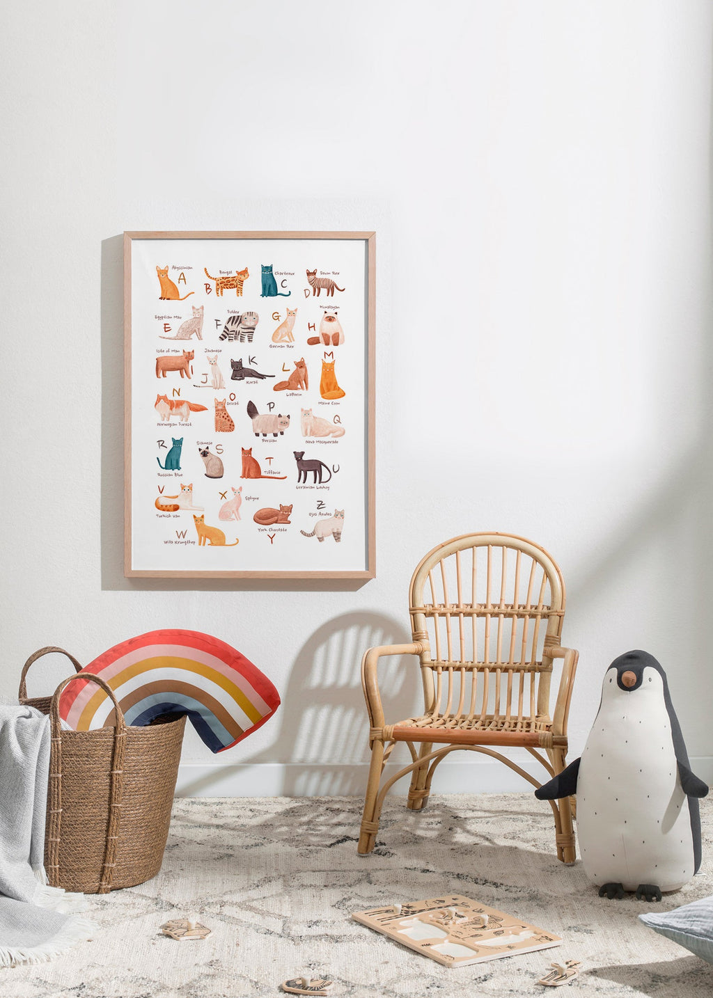 Lâmina infantil: alfabeto de gatos ilustrados