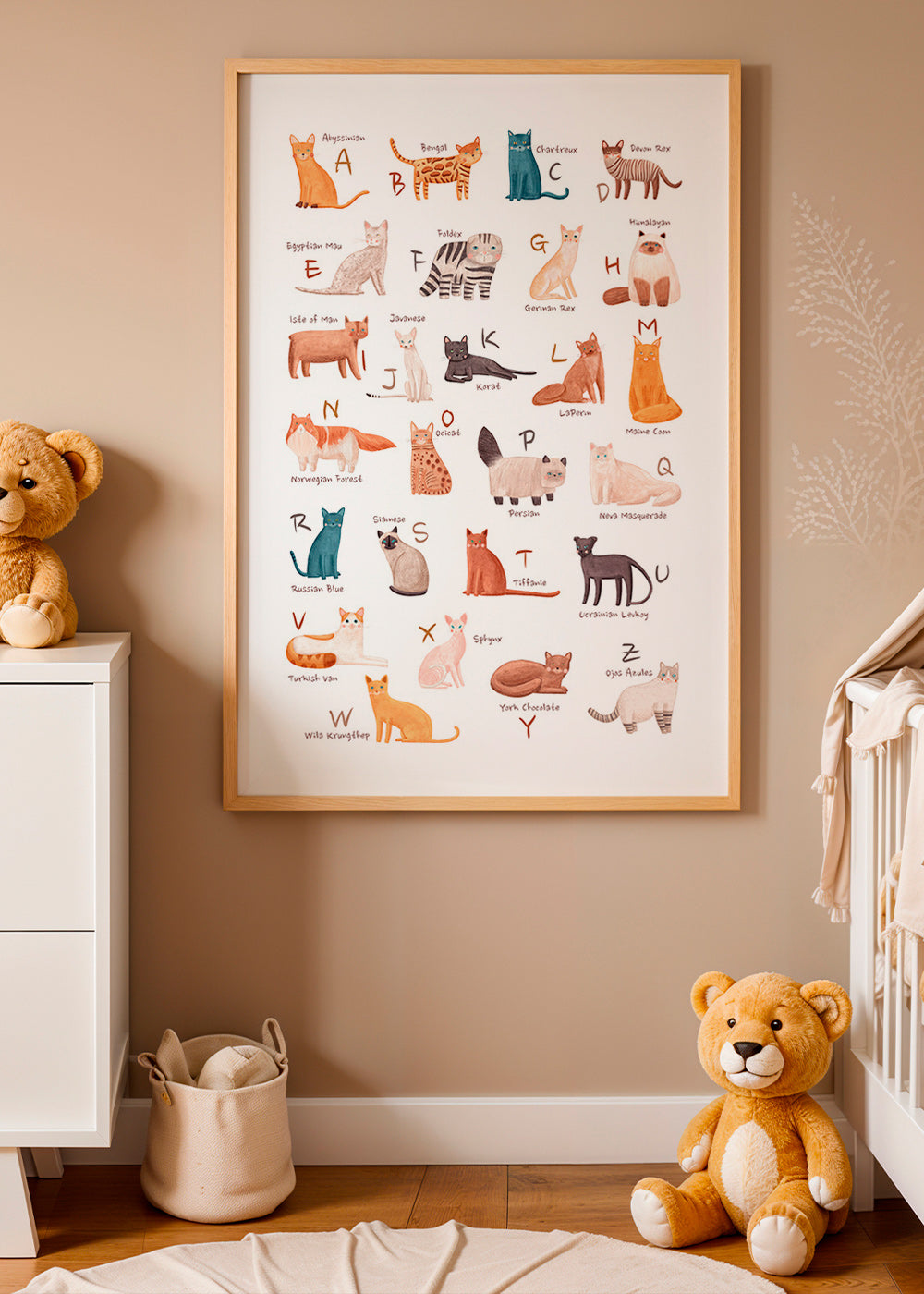 Lâmina infantil: alfabeto de gatos ilustrados