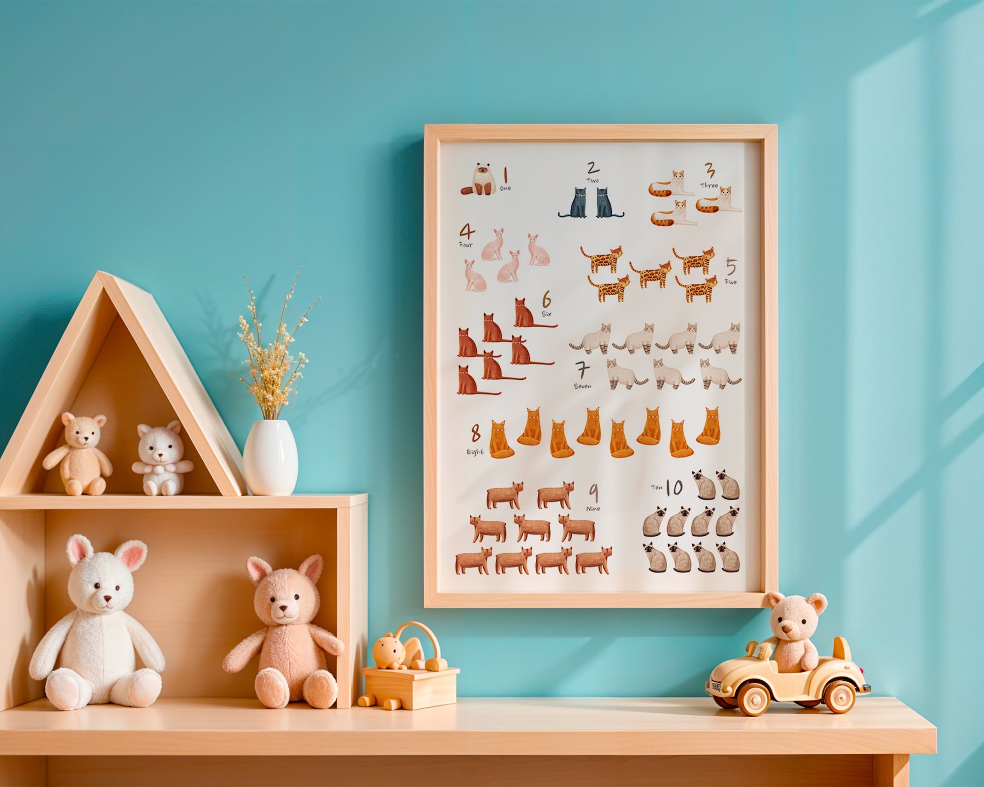 Lâmina infantil com números e gatos ilustrados
