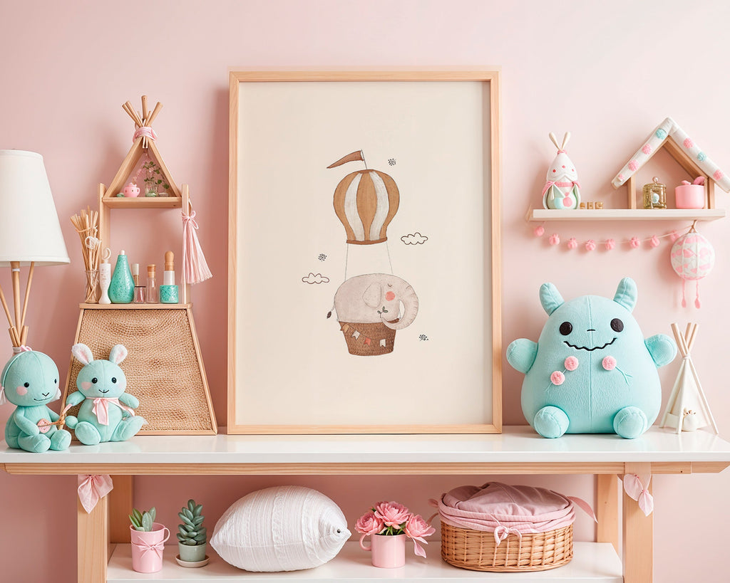 Lâmina infantil elefante no balão