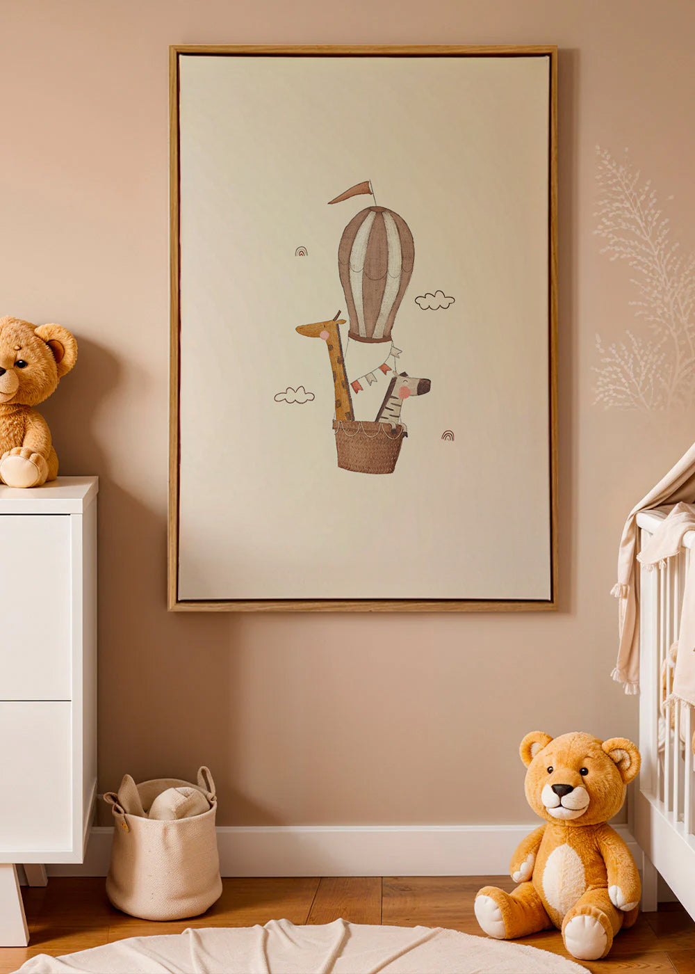 Lâmina infantil: girafa e elefante no balão