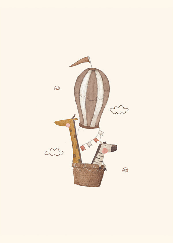 Lâmina infantil: girafa e elefante no balão