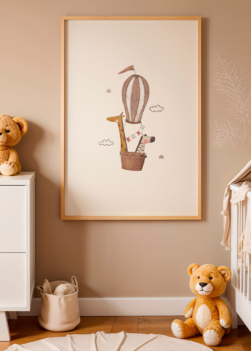 Lâmina infantil: girafa e elefante no balão