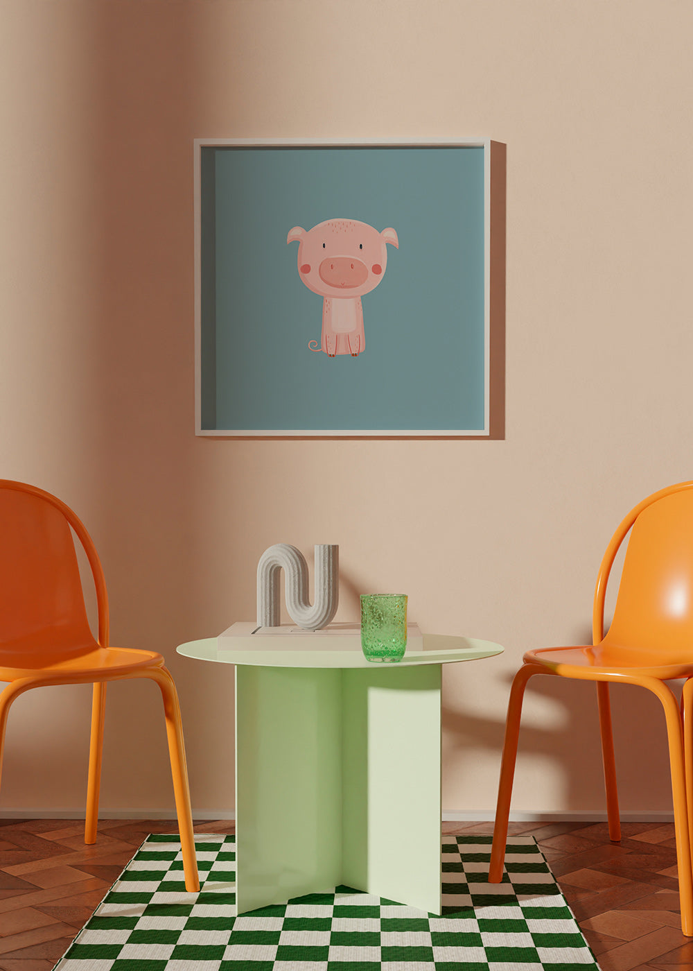 Lâmina infantil com porquinho rosa central
