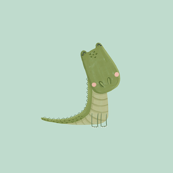 Lámina infantil crocodilo sorridente sobre fundo menta