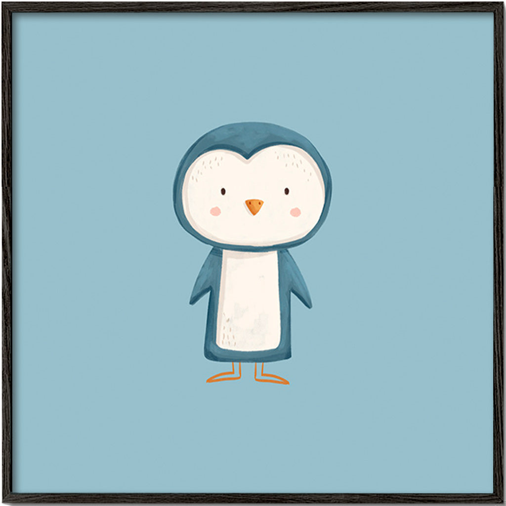 Quadro pinguim ilustrado em fundo azul