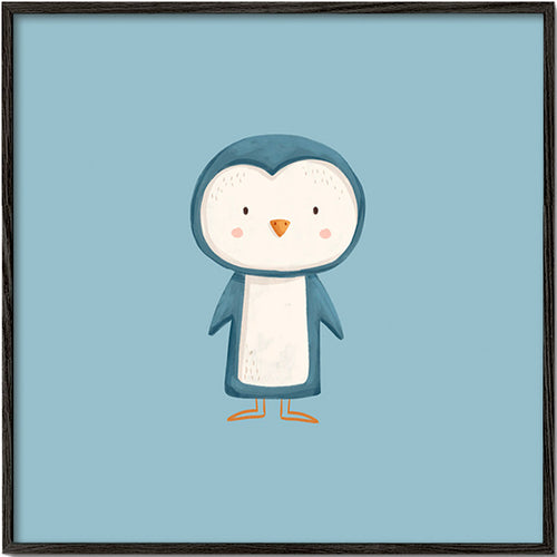 Quadro pinguim ilustrado em fundo azul