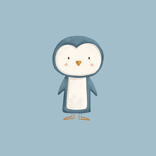 Quadro pinguim ilustrado em fundo azul