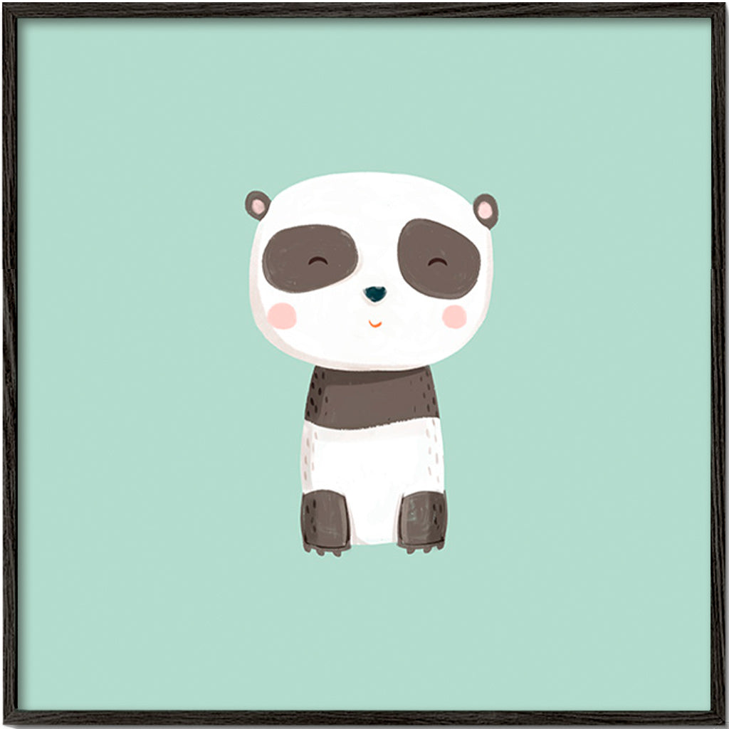 Lamina infantil de panda sorridente em fundo menta