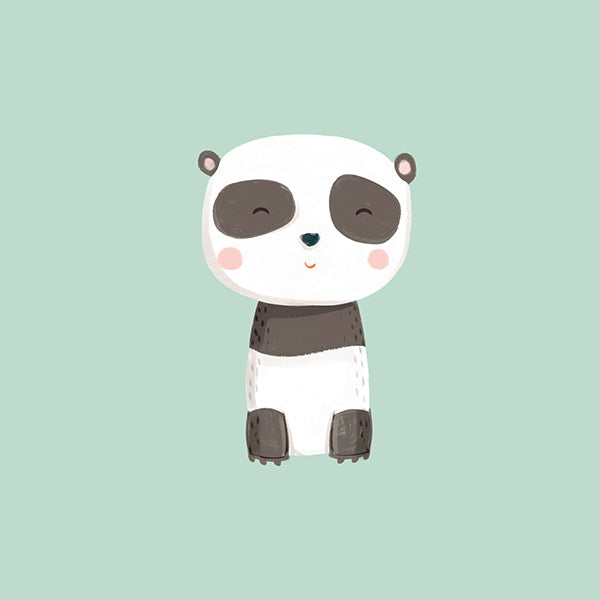 Lamina infantil de panda sorridente em fundo menta