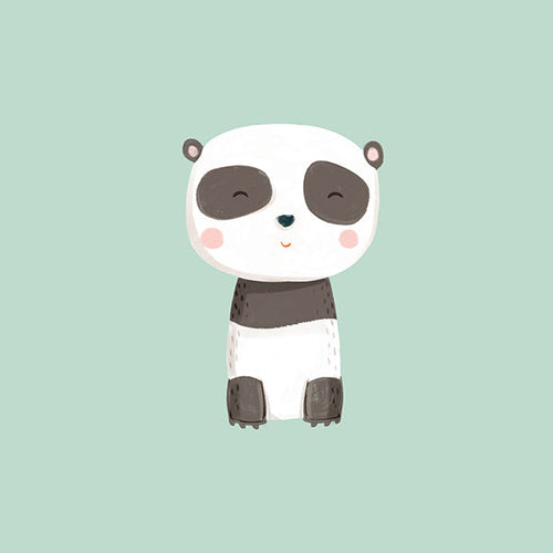 Lamina infantil de panda sorridente em fundo menta