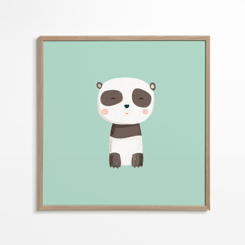 Lamina infantil de panda sorridente em fundo menta