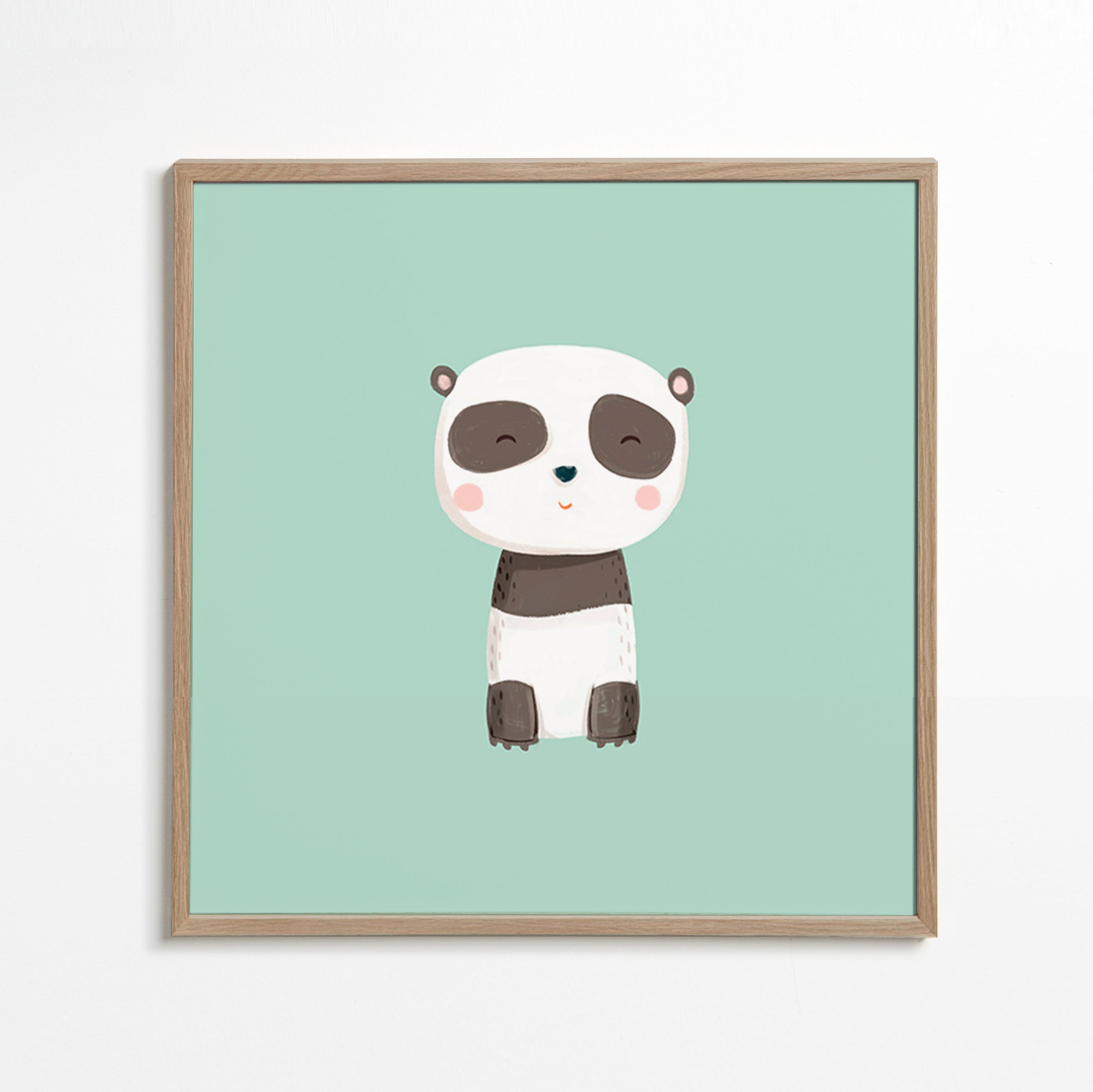 Lamina infantil de panda sorridente em fundo menta