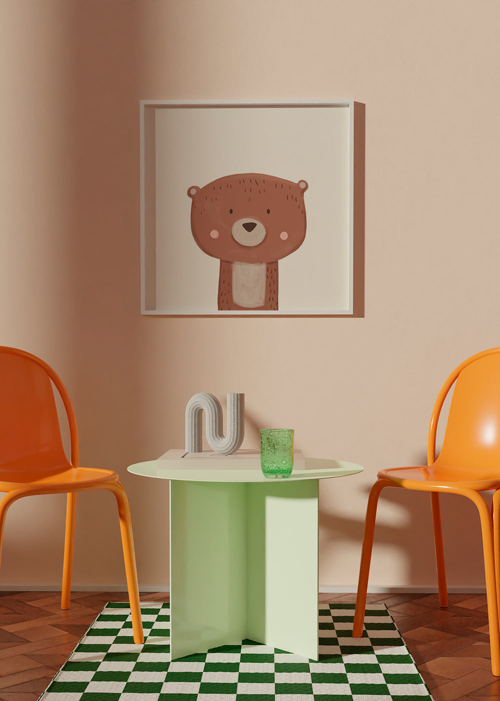 Lâmina infantil urso doce sobre fundo creme