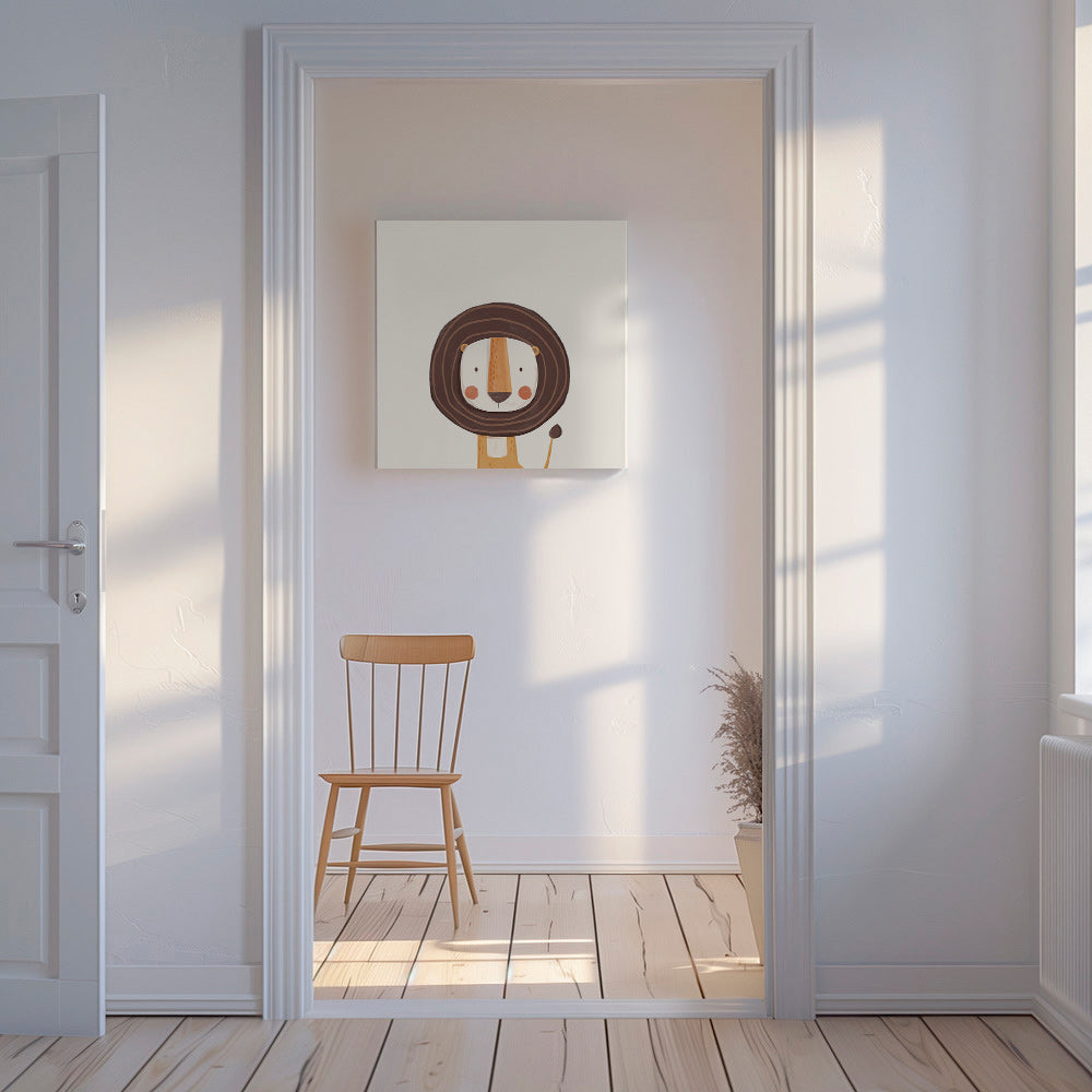 Lâmina infantil com leão sorridente e estilo minimalista