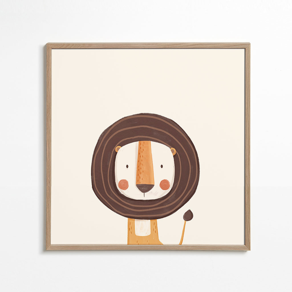 Lâmina infantil com leão sorridente e estilo minimalista