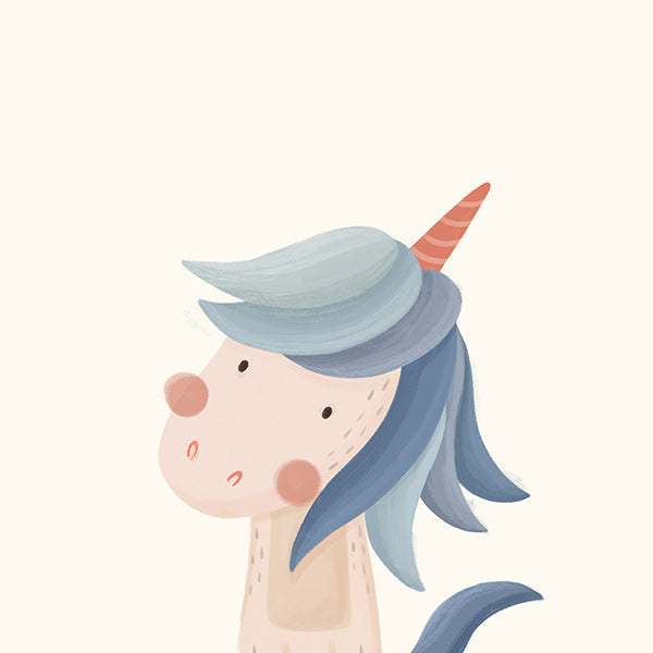 Lámina infantil unicórnio azul fofo
