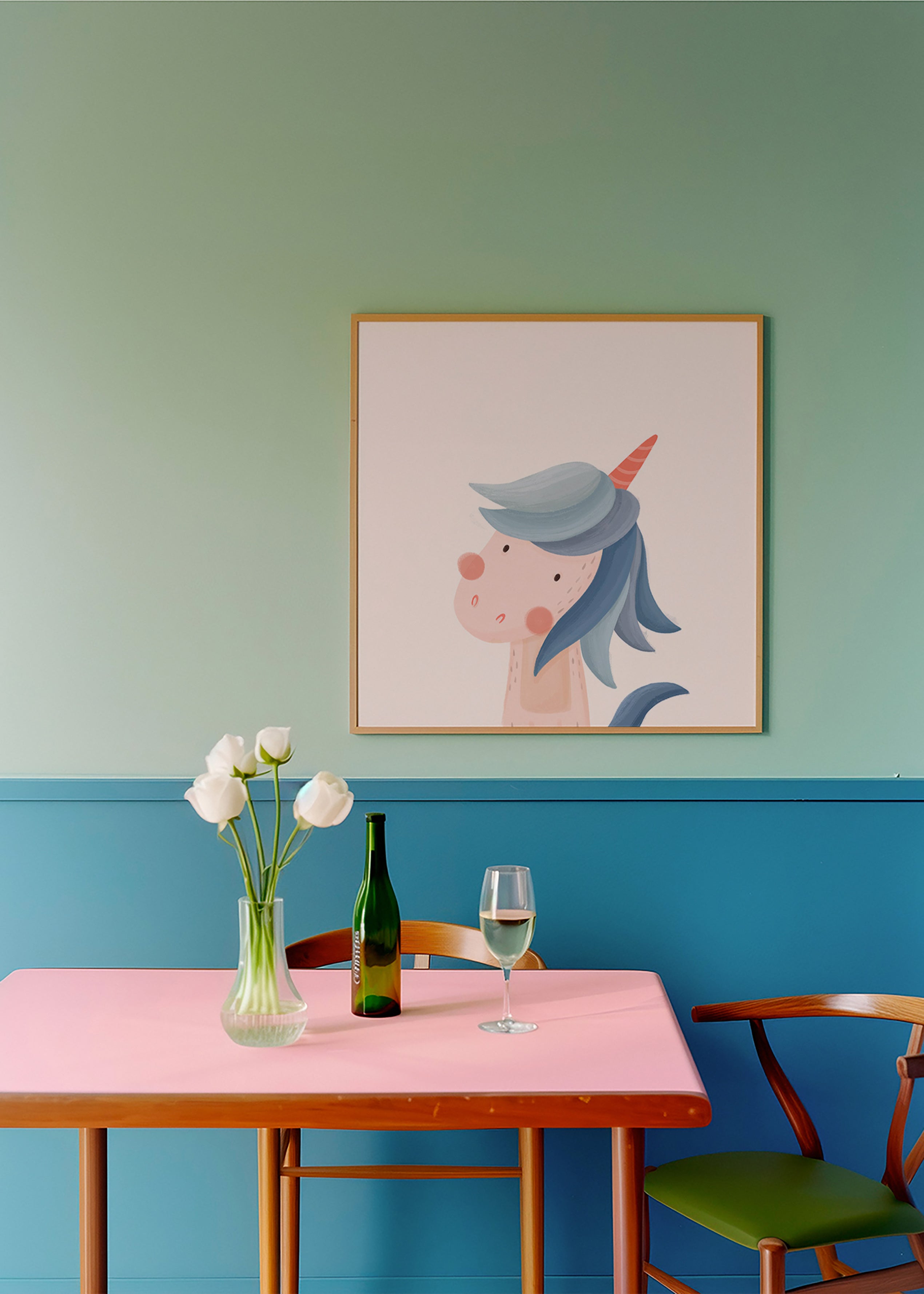 Lámina infantil unicórnio azul fofo