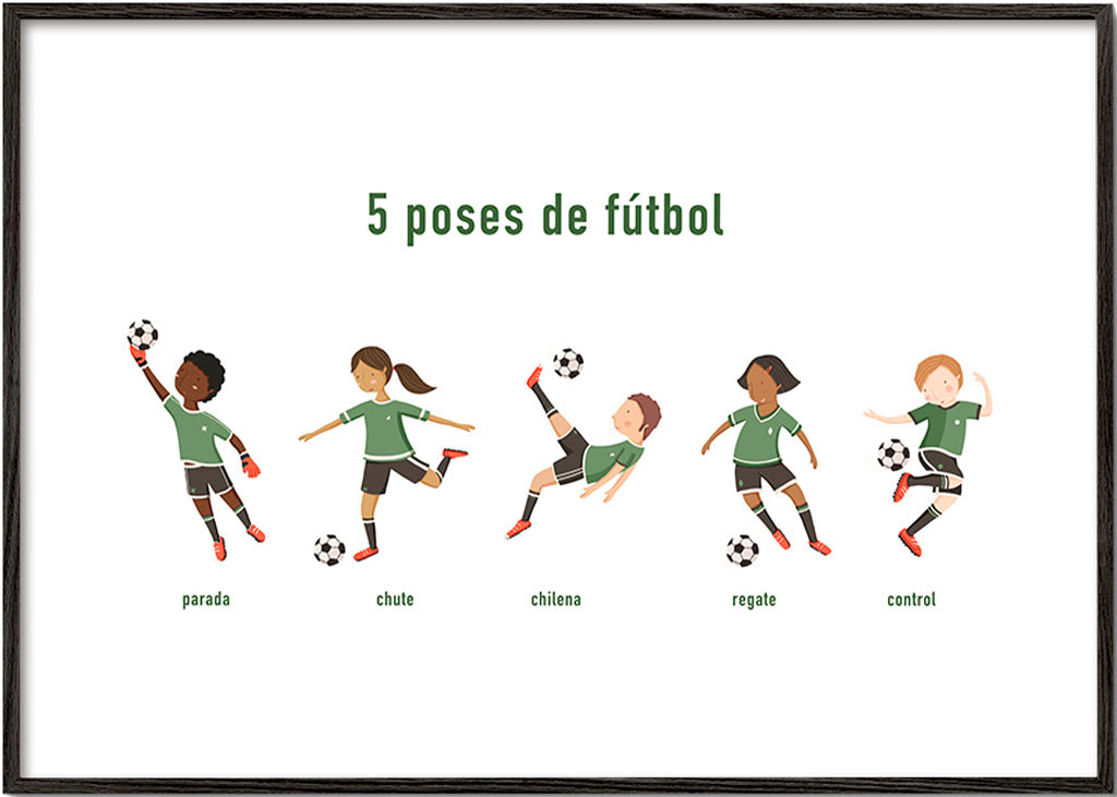 Arte desportivo com 5 poses de futebol