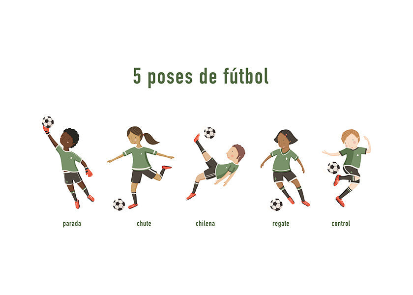 Arte desportivo com 5 poses de futebol