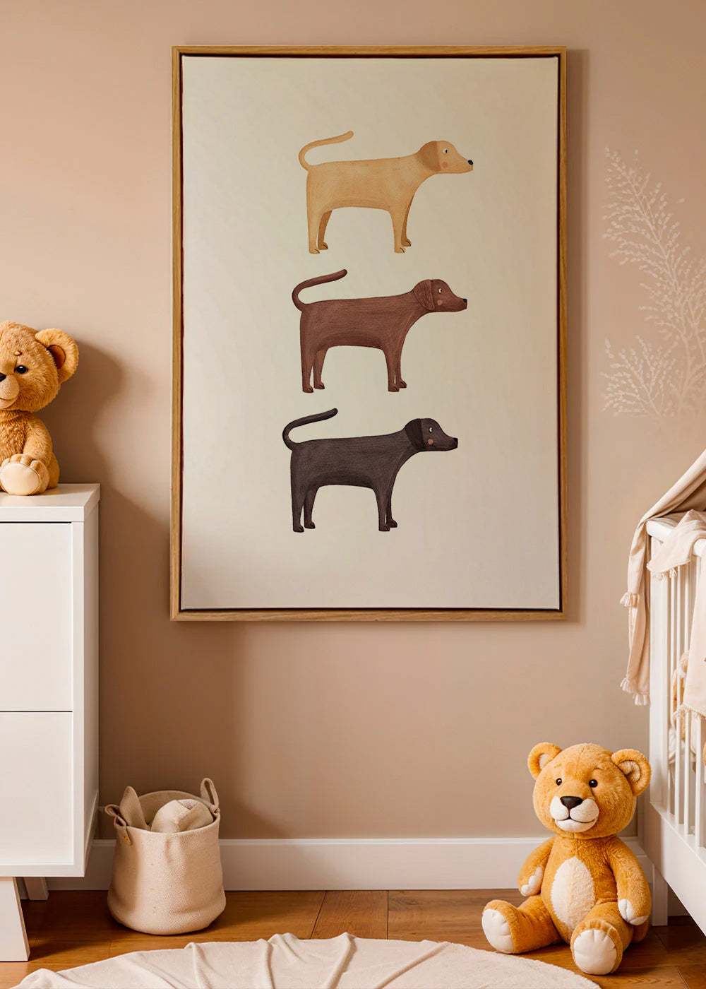Quadro três labradores minimalista