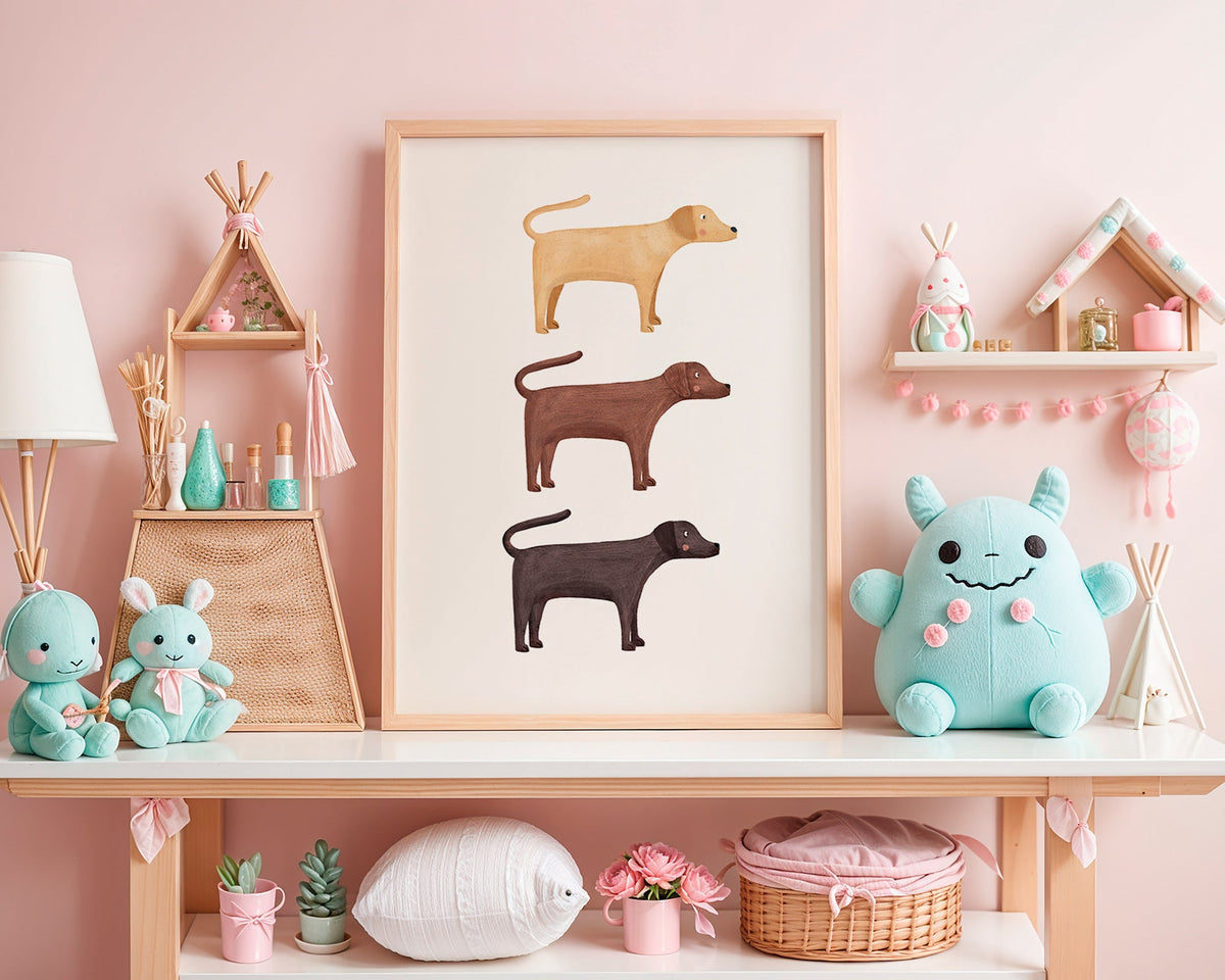 Quadro três labradores minimalista