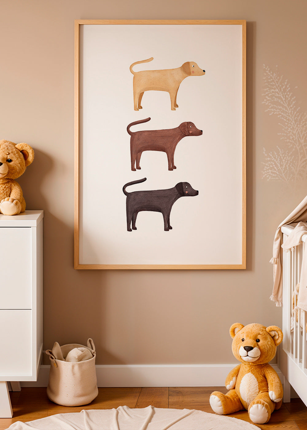 Quadro três labradores minimalista