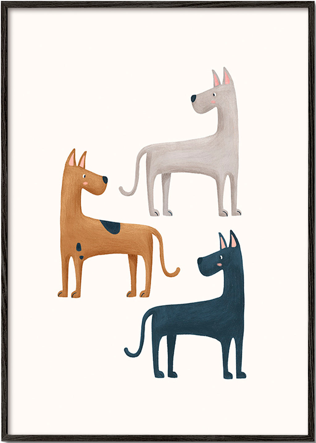 Quadro com três cães ilustrados