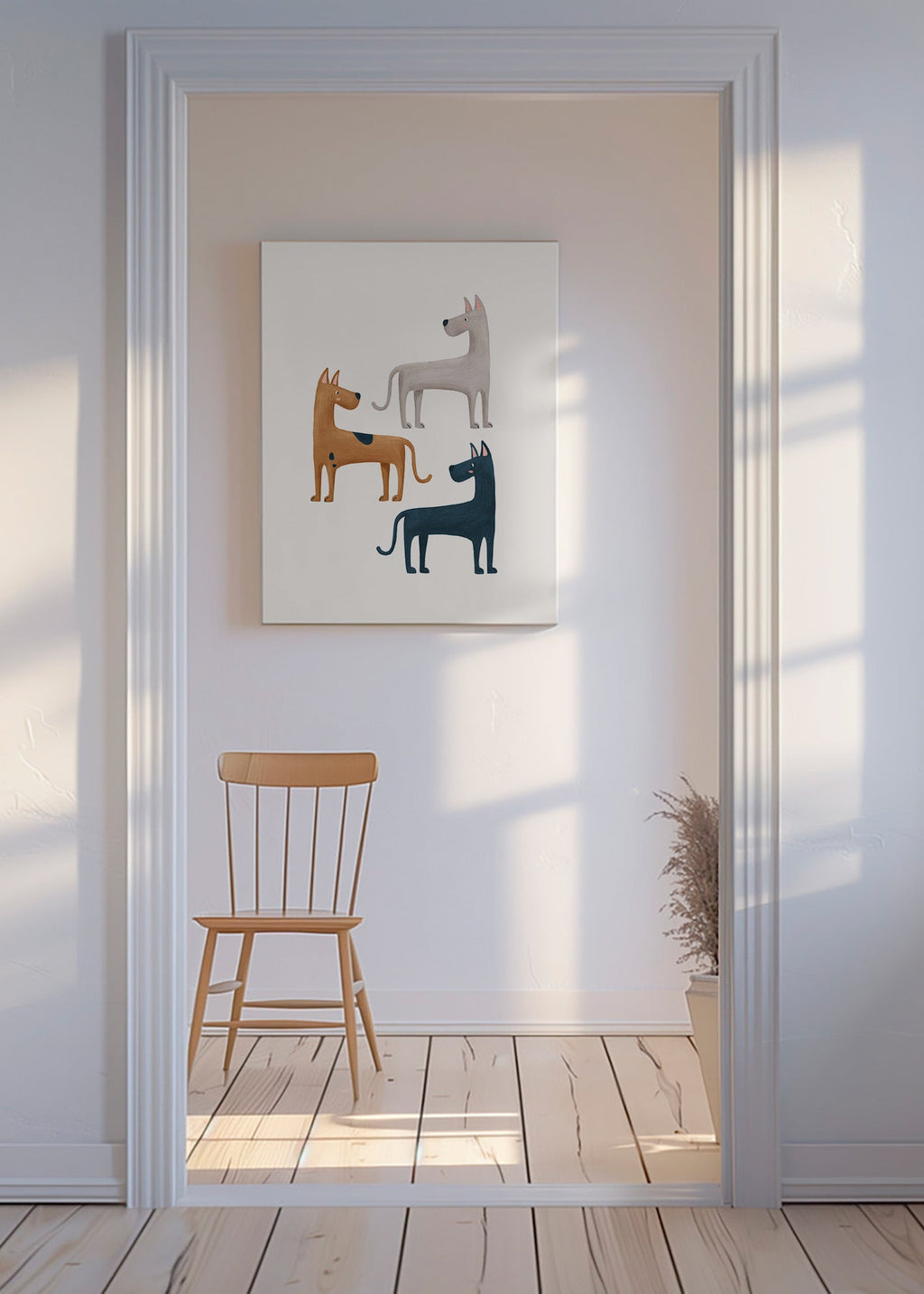 Quadro com três cães ilustrados