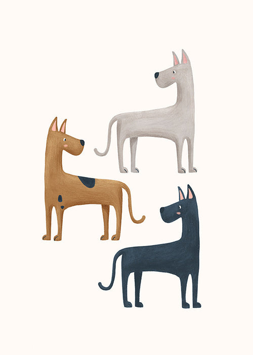 Quadro com três cães ilustrados