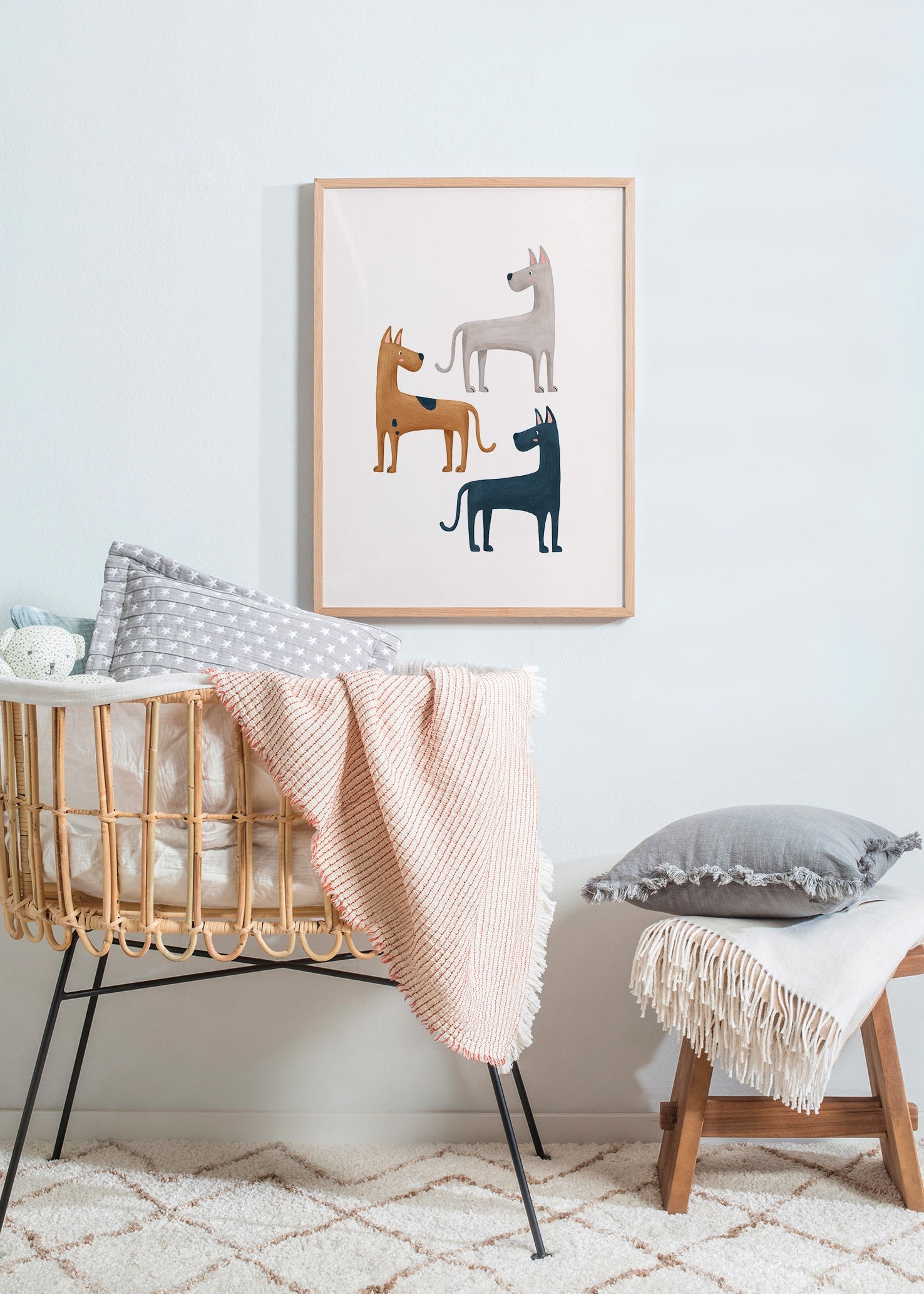 Quadro com três cães ilustrados
