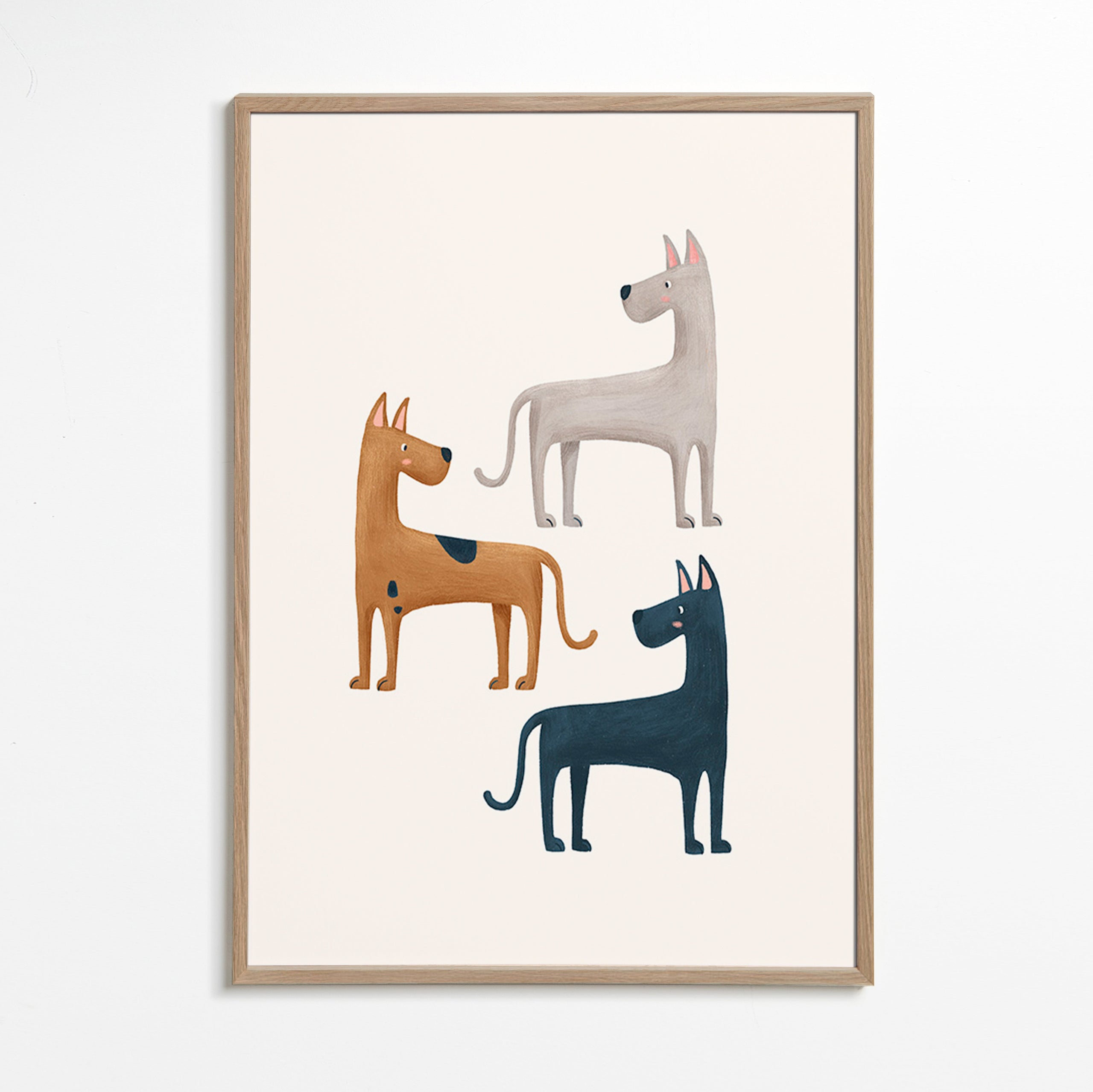 Quadro com três cães ilustrados