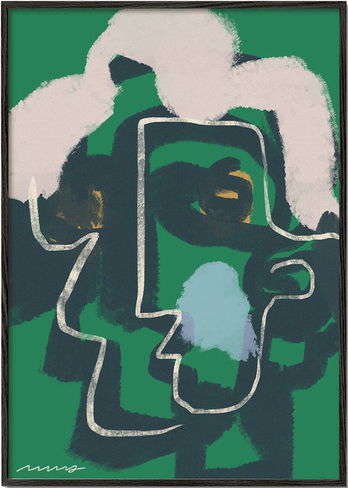 Quadro abstrato rosto linha contínua em verde