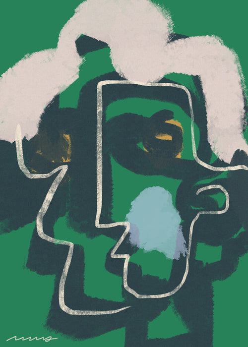 Quadro abstrato rosto linha contínua em verde