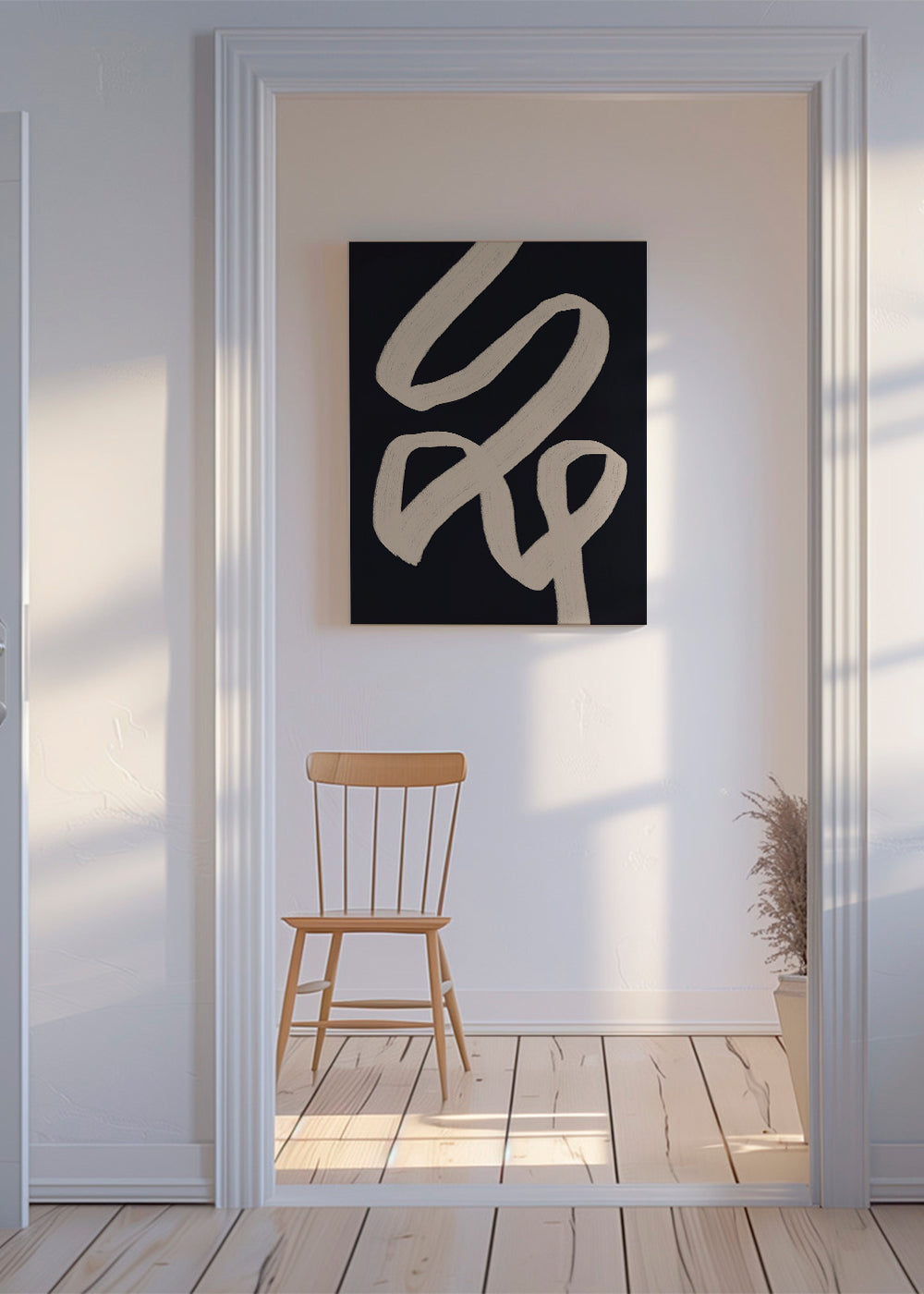 Obra abstracta traço bege sobre fundo escuro