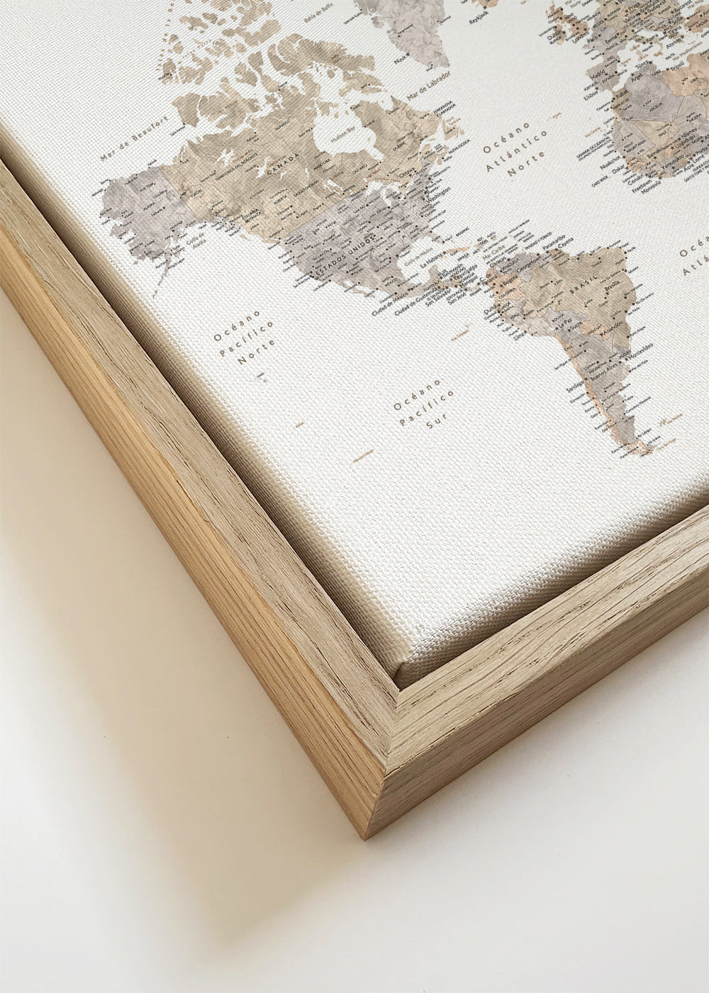 Quadro mapa-múndi taupe detalhado